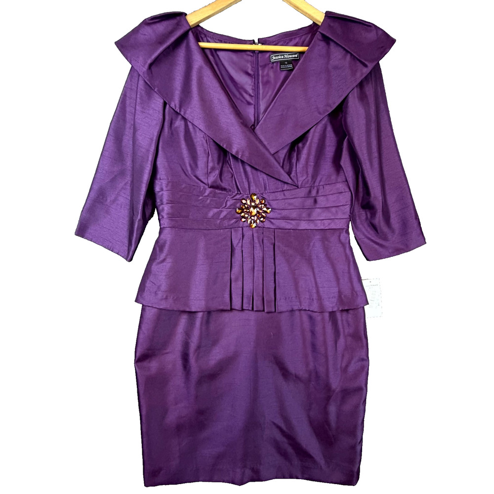 Jessica‎ Howard Suit Dress Womens 12 Purple Embellished Evening MOB Glam Sparkle